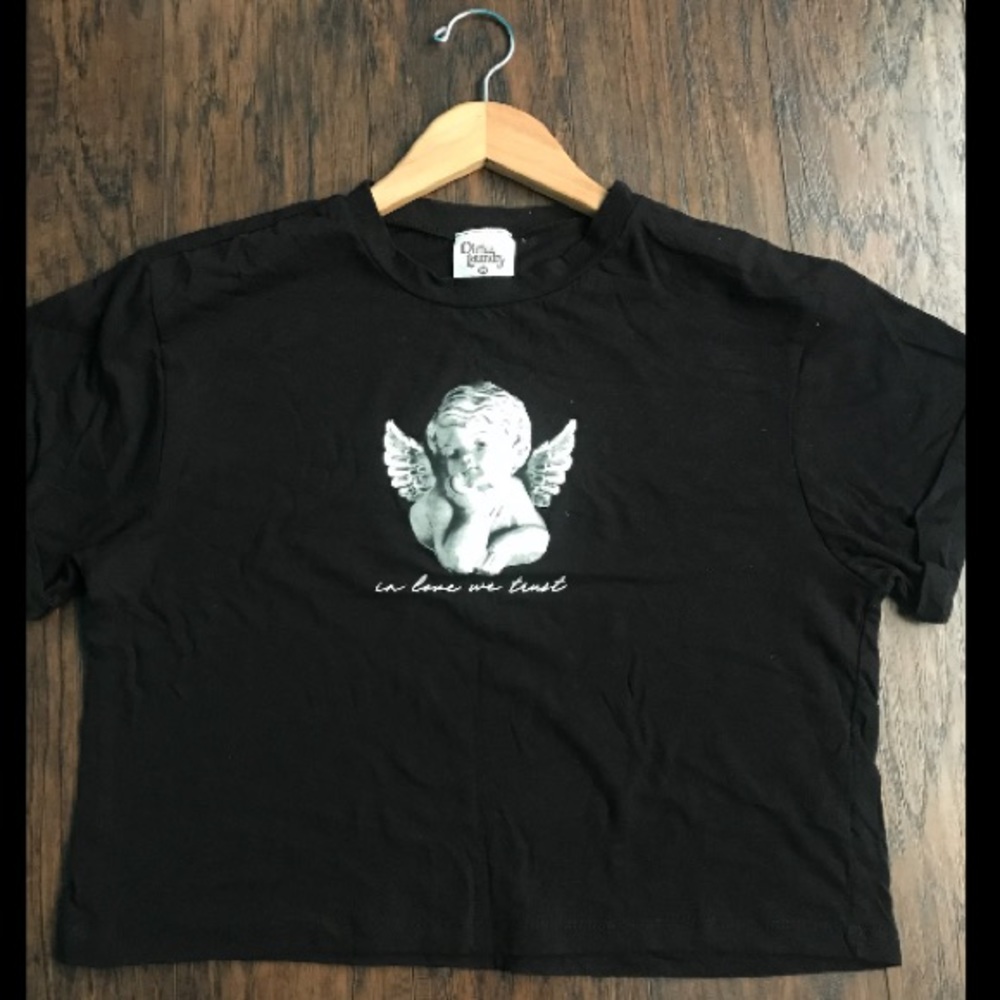Black angel baby tee for teens